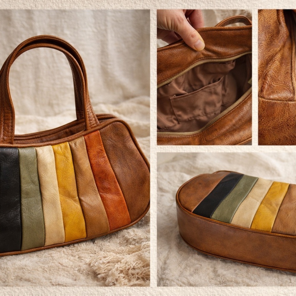 Vintage 70s Boho Patchwork Leather Bag 🤎 - Picture 11 of 13